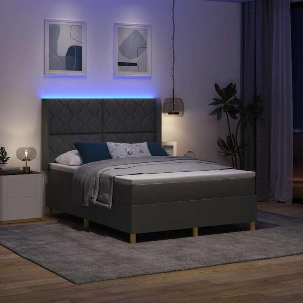 Boxspringbett mit LED-Lichtleisten Grau 160 x 200 cm Stoff