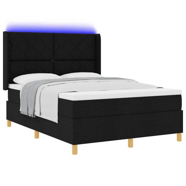 Boxspringbett mit LED-Lichtleisten Schwarz 160 x 200 cm Stoff