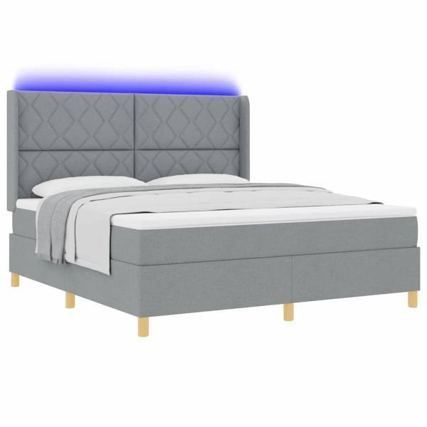 Boxspringbett mit LED-Lichtleisten Hellgrau 180 x 200 cm Stoff