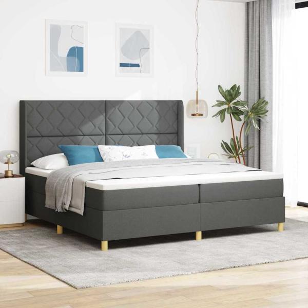 ARDEBO.de - Boxspringbett mit LED-Lichtleisten Grau 200 x 200 cm Stoff