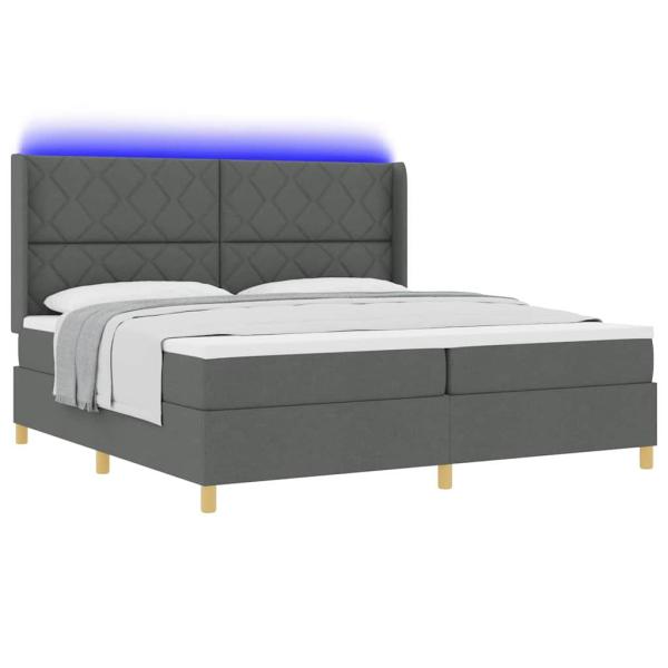 Boxspringbett mit LED-Lichtleisten Grau 200 x 200 cm Stoff