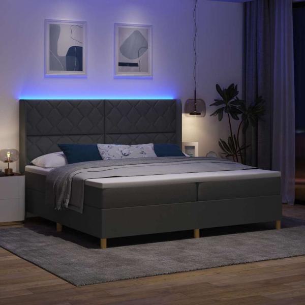 Boxspringbett mit LED-Lichtleisten Grau 200 x 200 cm Stoff