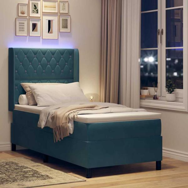 Boxspringbett mit Matratze mit LED Blau 90 x 190 cm Samt