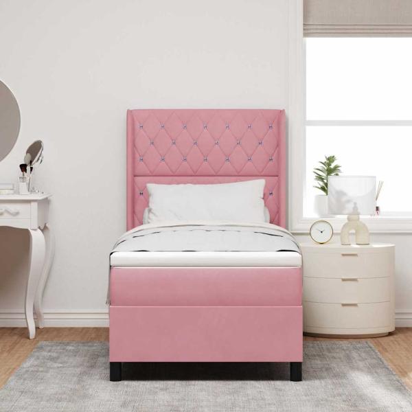Boxspringbett mit Matratze mit LED Rosa 90 x 200 cm Samt