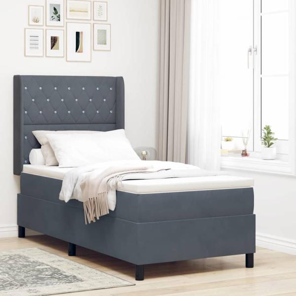 ARDEBO.de - Boxspringbett mit Matratze mit LED Dunkelgrau 100 x 200 cm Samt
