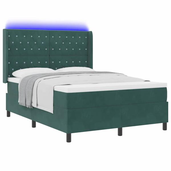 Boxspringbett mit LED-Lichtleisten Grün 140 x 190 cm Samt