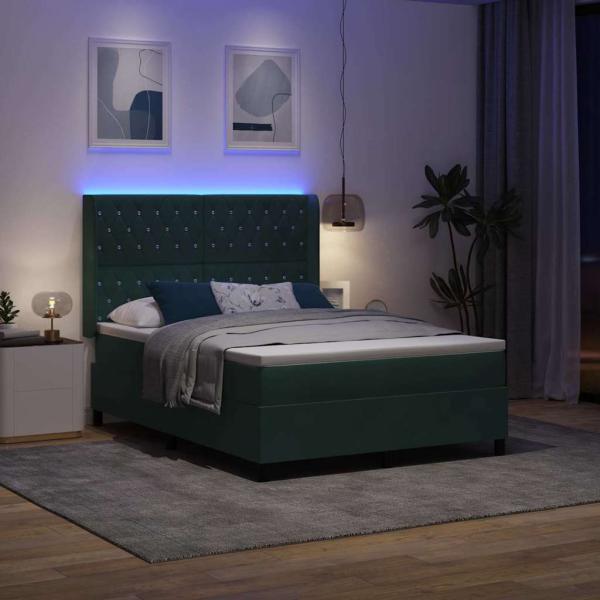 Boxspringbett mit LED-Lichtleisten Grün 140 x 190 cm Samt