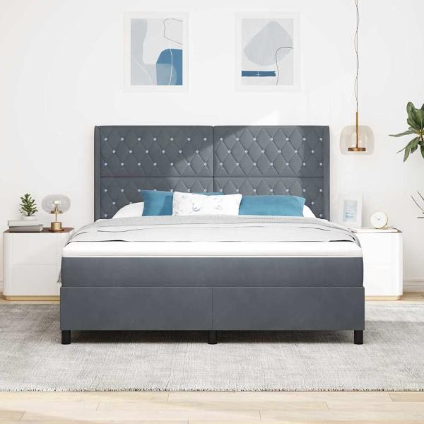 Boxspringbett mit Matratze mit LED Dunkelgrau 180 x 200 cm Samt
