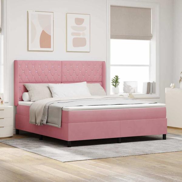 ARDEBO.de - Boxspringbett mit Matratze mit LED Rosa 180 x 200 cm Samt