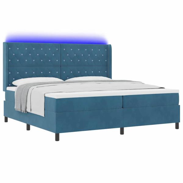 Boxspringbett mit Matratze mit LED Blau 200 x 200 cm Samt