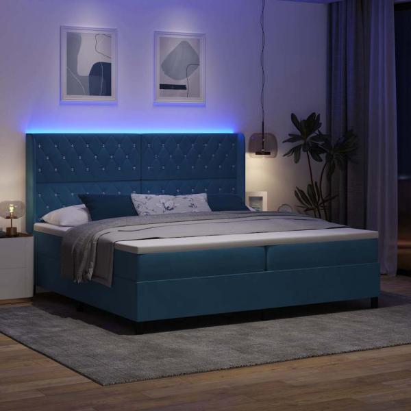 Boxspringbett mit Matratze mit LED Blau 200 x 200 cm Samt