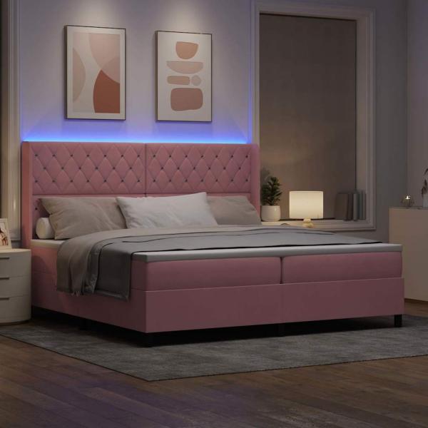 Boxspringbett mit Matratze mit LED Rosa 200 x 200 cm Samt