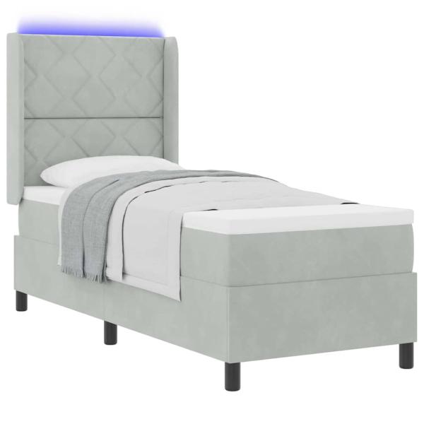Boxspringbett mit LED-Lichtleisten Hellgrau 80 x 200 cm Samt