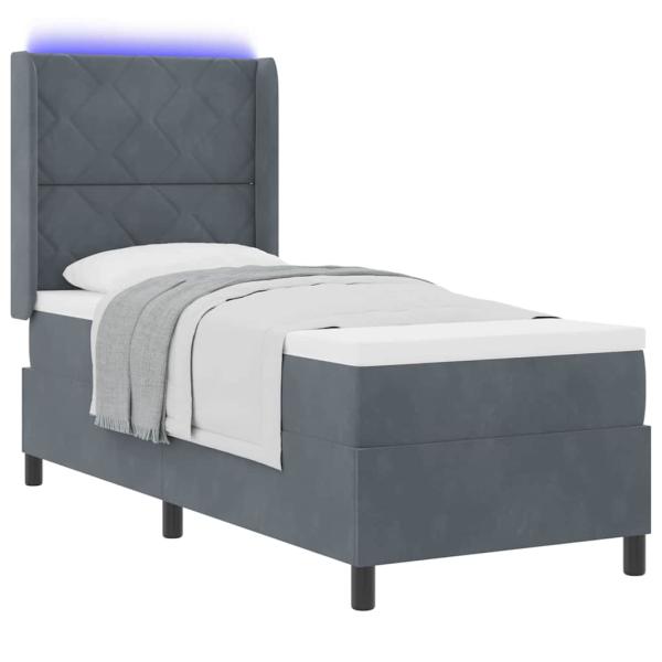 Boxspringbett mit LED-Lichtleisten Dunkelgrau 80 x 200 cm Samt