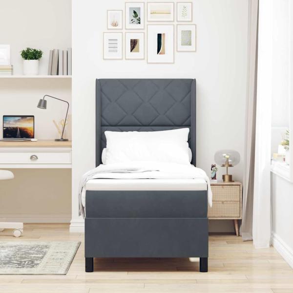 Boxspringbett mit LED-Lichtleisten Dunkelgrau 80 x 200 cm Samt