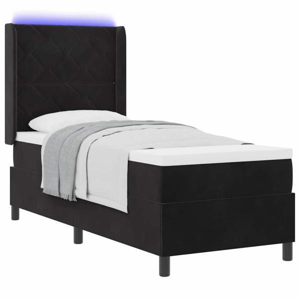 Boxspringbett mit LED-Lichtleisten Schwarz 80 x 200 cm Samt