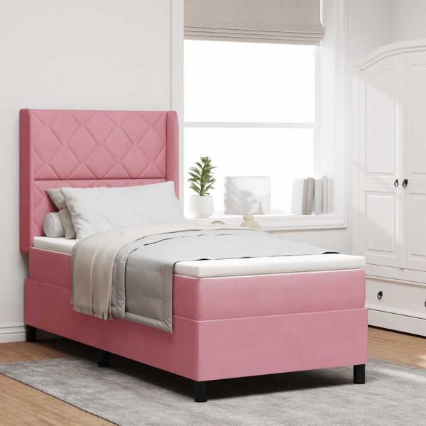 ARDEBO.de - Boxspringbett mit LED-Lichtleisten Rosa 100 x 200 cm Samt