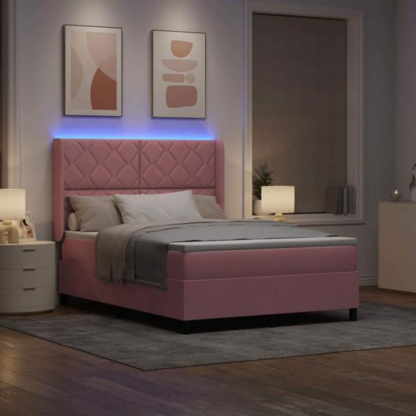 Boxspringbett mit LED-Lichtleisten Rosa 140 x 190 cm Samt