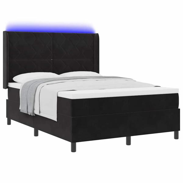 Boxspringbett mit LED-Lichtleisten Schwarz 140 x 200 cm Samt