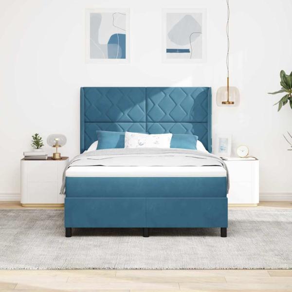 Boxspringbett mit LED-Lichtleisten Blau 140 x 200 cm Samt