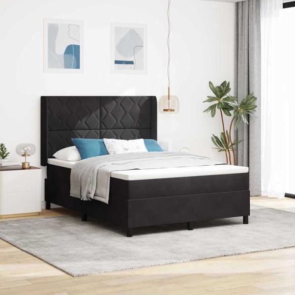 ARDEBO.de - Boxspringbett mit LED-Lichtleisten Schwarz 160 x 200 cm Samt