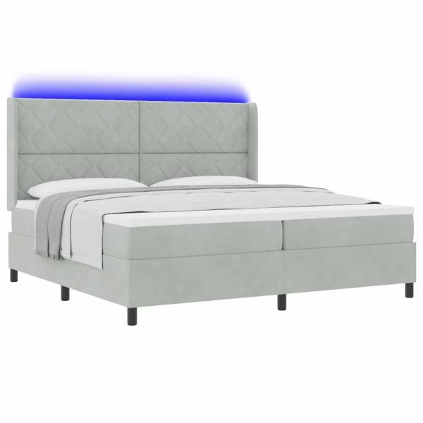 Boxspringbett mit LED-Lichtleisten Hellgrau 200 x 200 cm Samt