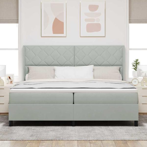 Boxspringbett mit LED-Lichtleisten Hellgrau 200 x 200 cm Samt