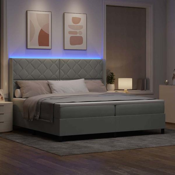 Boxspringbett mit LED-Lichtleisten Hellgrau 200 x 200 cm Samt