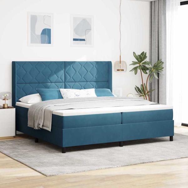 ARDEBO.de - Boxspringbett mit LED-Lichtleisten Blau 200 x 200 cm Samt
