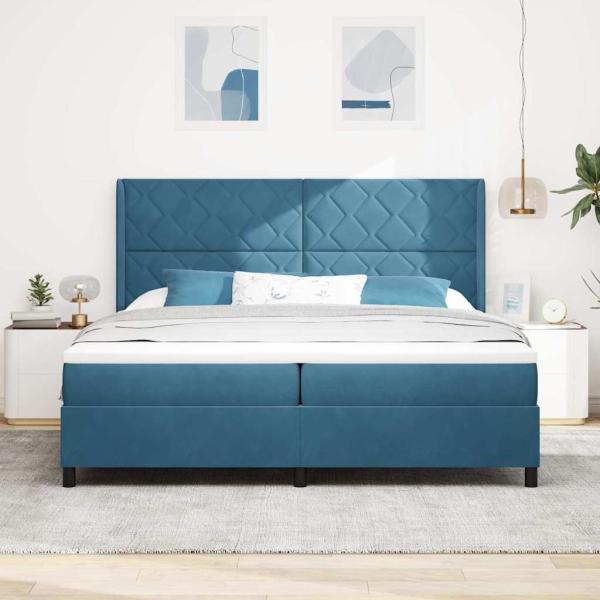 Boxspringbett mit LED-Lichtleisten Blau 200 x 200 cm Samt
