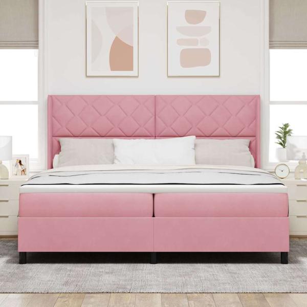 Boxspringbett mit LED-Lichtleisten Rosa 200 x 200 cm Samt