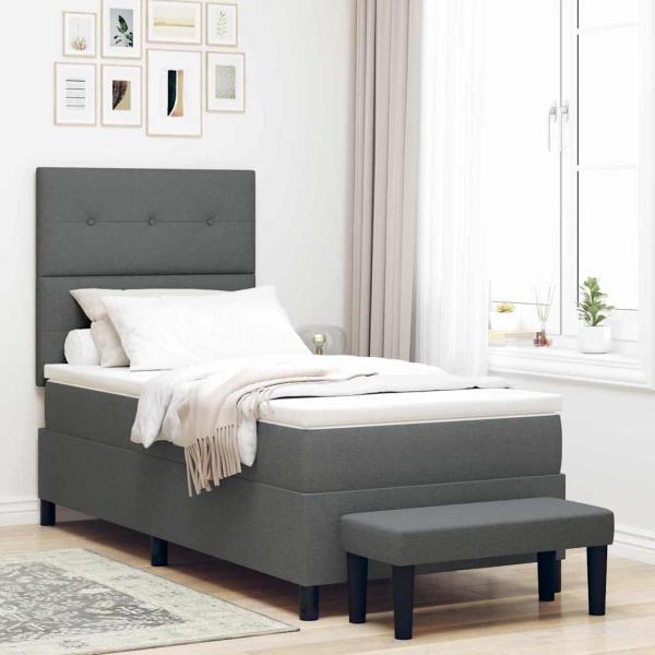 ARDEBO.de - Boxspringbett mit Kopfteil Dunkelgrau 90 x 190 cm Stoff