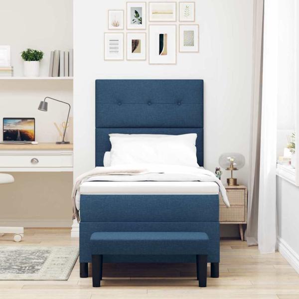 Boxspringbett mit Kopfteil Blau 90 x 200 cm Stoff