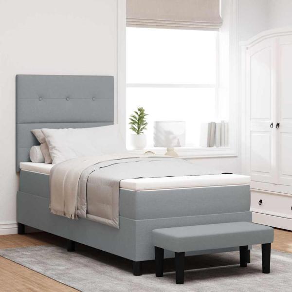 ARDEBO.de - Boxspringbett mit Kopfteil Hellgrau 100 x 200 cm Stoff