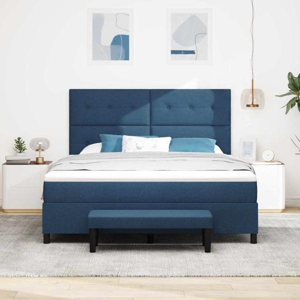Boxspringbett mit Kopfteil Blau 180 x 200 cm Stoff