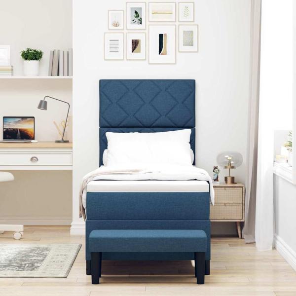 Boxspringbett mit Kopfteil Blau 80 x 200 cm Stoff