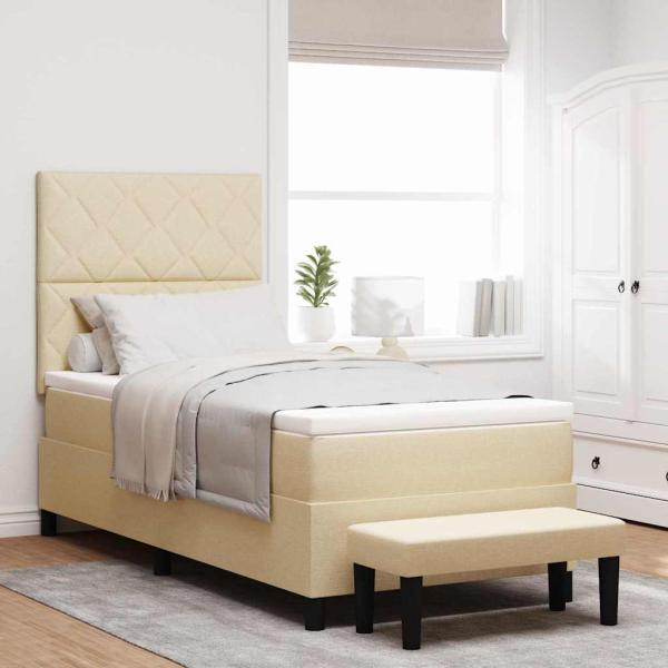 ARDEBO.de - Boxspringbett mit Kopfteil Creme 90 x 190 cm Stoff