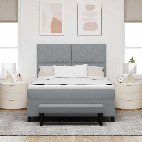 Boxspringbett mit Kissen Hellgrau 140 x 190 cm Stoff