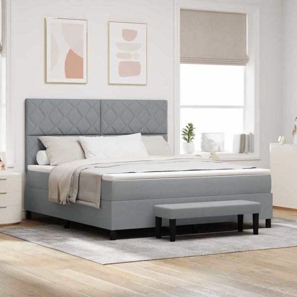 ARDEBO.de - Boxspringbett mit Kopfteil Hellgrau 180 x 200 cm Stoff