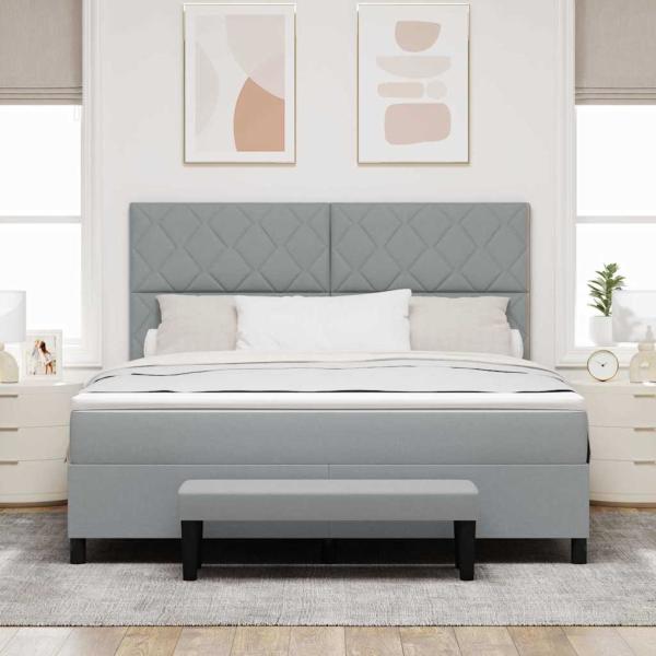 Boxspringbett mit Kopfteil Hellgrau 180 x 200 cm Stoff