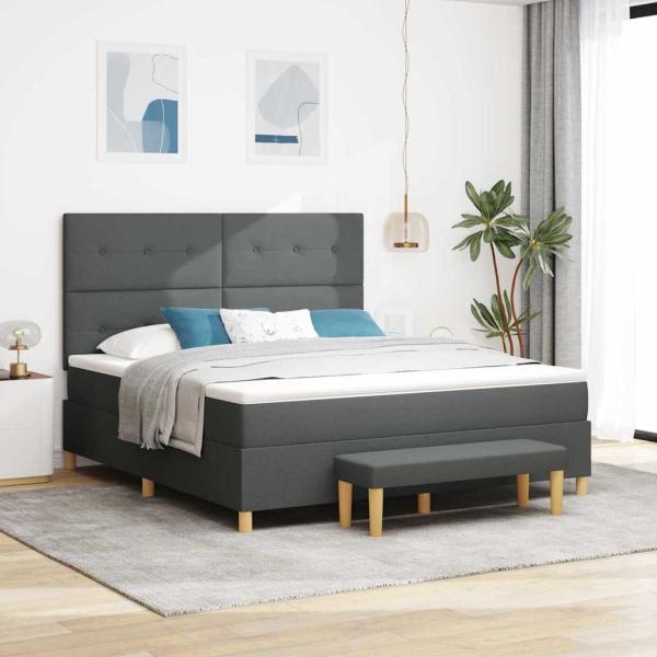 ARDEBO.de - Boxspringbett mit Kopfteil Dunkelgrau 200 x 180 cm Stoff