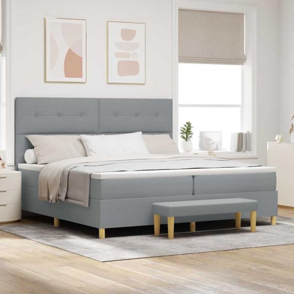 ARDEBO.de - Boxspringbett mit Kopfteil Hellgrau 200 x 200 cm Stoff