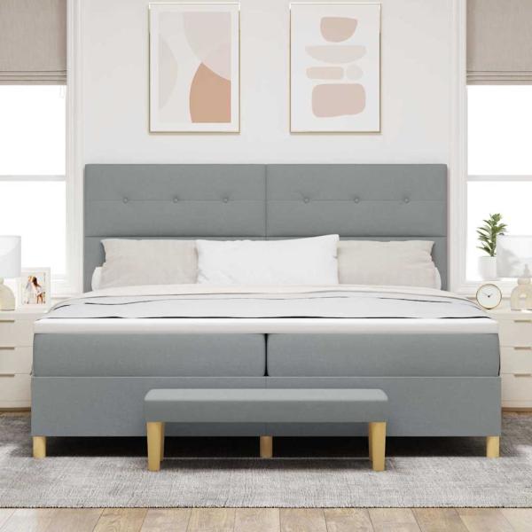 Boxspringbett mit Kopfteil Hellgrau 200 x 200 cm Stoff