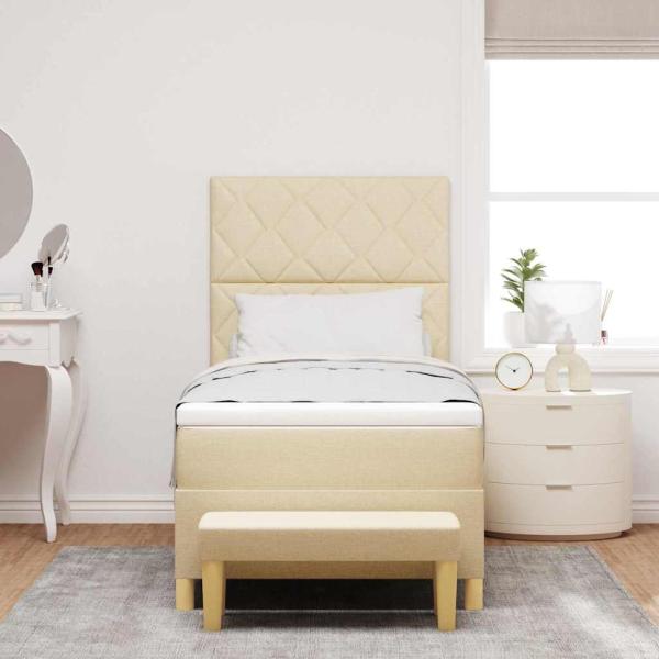 Boxspringbett mit Kissen mit Kopfteil Creme 190 x 90 cm Stoff