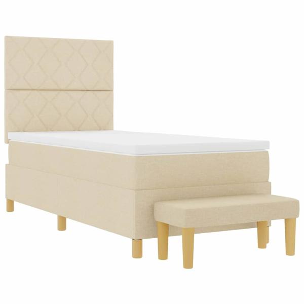 Boxspringbett mit Kissen mit Kopfteil Creme 190 x 90 cm Stoff