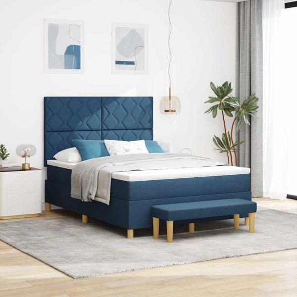 ARDEBO.de - Boxspringbett mit Kissen mit Kopfteil Blau 200 x 160 cm Stoff