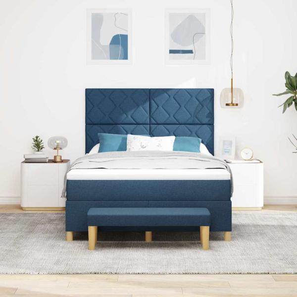 Boxspringbett mit Kissen mit Kopfteil Blau 200 x 160 cm Stoff