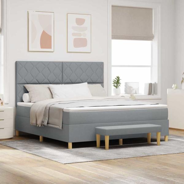 ARDEBO.de - Boxspringbett mit Kopfteil Hellgrau 200 x 180 cm Stoff