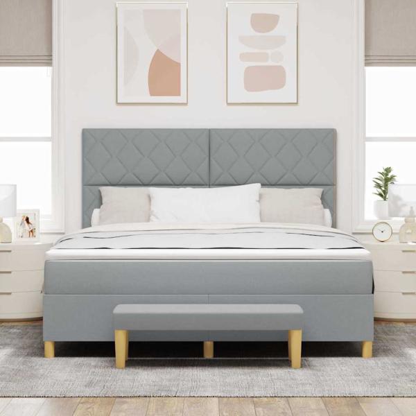 Boxspringbett mit Kopfteil Hellgrau 200 x 180 cm Stoff