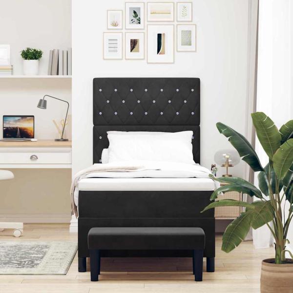 Boxspringbett mit Kissen mit Kopfteil Schwarz 200 x 100 cm Samt